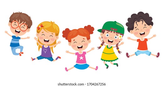 Group Of Funny Children Jumping