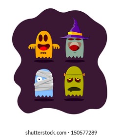 Group of funny cute Halloween ghosts, vector illustration