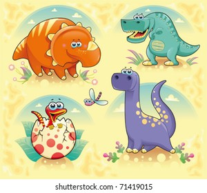 Group of funny dinosaurs. Cartoon and vector isolated characters on background