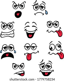 A Group of Funny faces. Vector Illustration.