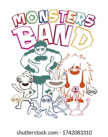 Group of funny and friendly monsters
