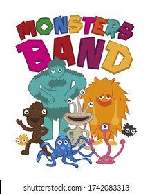 Group of funny and friendly monsters