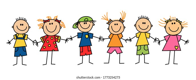 Group Funny Kids Holding Hands Happy Stock Vector (Royalty Free ...