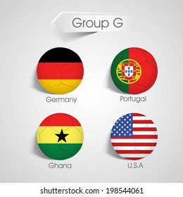  Group G Team Germany, Portugal, Ghana and U.S.A countries flags for Soccer  
