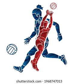 Group of Gaelic Football Male and Female Players Sport Action Cartoon Graphic Vector