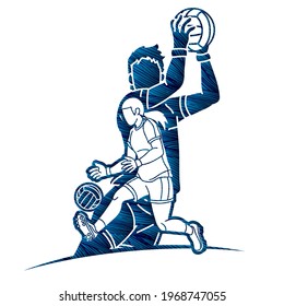 Group of Gaelic Football Male and Female Players Sport Action Cartoon Graphic Vector