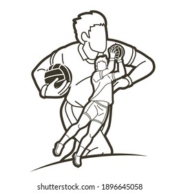 Group of Gaelic Football men players action cartoon graphic vector.	