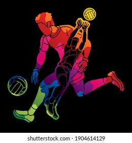 Group of Gaelic Football Men Players Action Cartoon Graphic Vector.