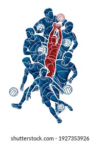 Group of Gaelic Football Men Players Action Cartoon Graphic Vector