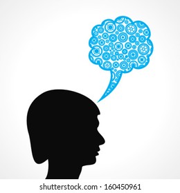 Group of gears make a speech bubble with male face stock vector