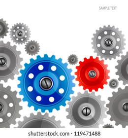 Group gears on white background.