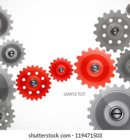 Group gears on white background.