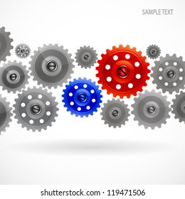 Group gears on white background.