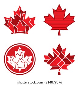 A group of geometric Canadian maple leaf designs in vector format.