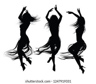 group of  girls  dancing and jumping -  vector illustration