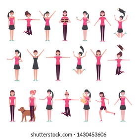 group of girls doing activities characters vector illustration design