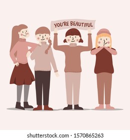 Group of girls friendship giving encourage in togetherness saying you are beautiful