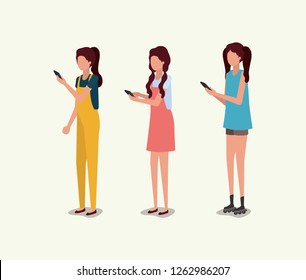 group of girls using smartphone