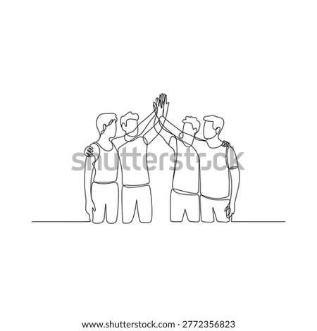group giving high five in continuous line art