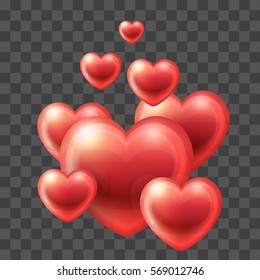 Group of Glossy Hearts flying up. Vector icon. Love symbol. Valentines Day or Wedding sign suitable for any color backgrounds