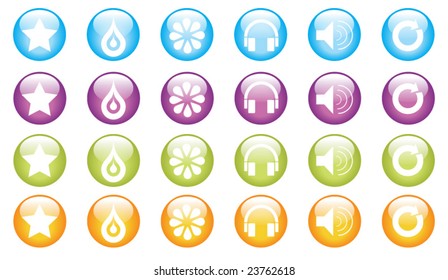group of glossy shapes/icons