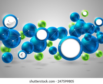 group of glossy spheres connected with wire triangles