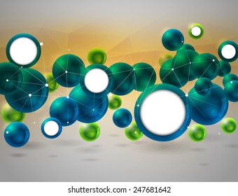 group of glossy spheres connected with wire triangles
