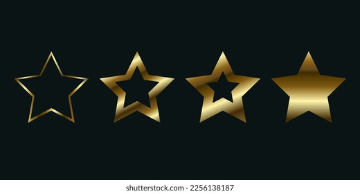 Group of gold luxury stars, Set of premium star shapes in different styles.