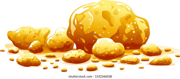 Group Golden Nuggets Isolated Illustration, Big Bright Treasure Of Gold Ore, Wealth Concept Illustration, Precious Stones Or Lump Of Golden Stones