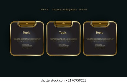 Group Of Golden Options Infographic Template Design.  Luxury Levels Infograph Vector, Illustration Design