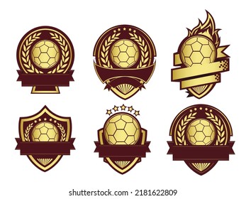 Group of golden soccer banner or template set