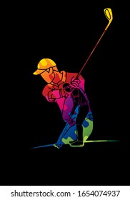 Group of Golf players action cartoon sport graphic vector.