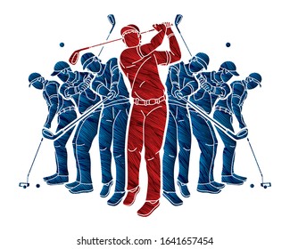 Group of Golf players, Golfer action cartoon sport graphic vector.