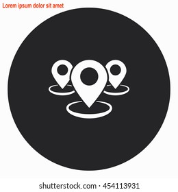 Group of GPS  web icon. Gray circle button with white illustration.