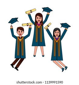 group of graduates with diploma celebrating