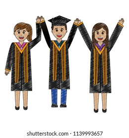 group of graduates with hands up avatar character