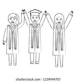 group of graduates with hands up avatar character
