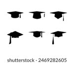 Group of Graduation Cap Silhouette isolated white background. Vector Illustration