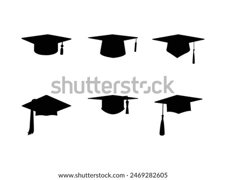 Group of Graduation Cap Silhouette isolated white background. Vector Illustration