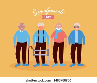 group grandfathers characters - happy grandparents day vector illustration