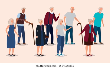 group of grandparents elegant avatar character vector illustration design