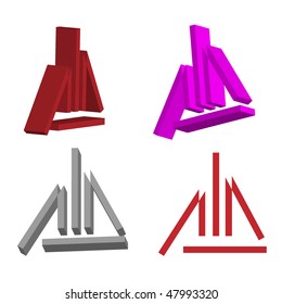 group of graphic elements in the 3d, wireframe, flat models
