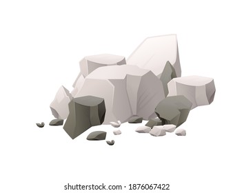 Grupo de piedras y rocas grises de diferentes tamaños y formas ilustración vectorial plana aislada en el diseño de dibujos animados de fondo blanco para juegos