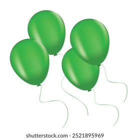 Group of Green Air Balloons Flying. Celebration. Realistic Vector. Birthday, Party Decoration.