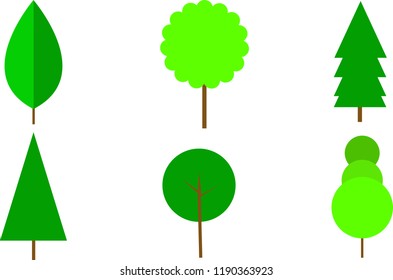 group of green growing trees with white background 