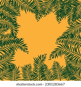 Group of green leaf frame on yellow.