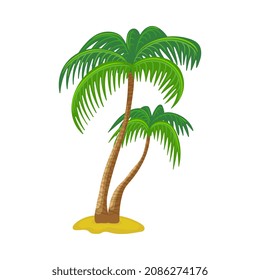 Grupo de palmeras verdes, ilustración vectorial de dibujos planos aislados en fondo blanco. El paraíso tropical es un símbolo de verano y de vacaciones en la playa.