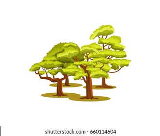 Group of green trees icon. Forest element in cartoon style vector illustration isolated on white background.