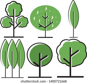 The group of green trees. Vector illustration