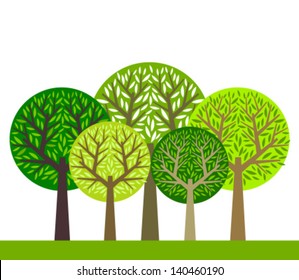 The group of green trees. Vector illustration